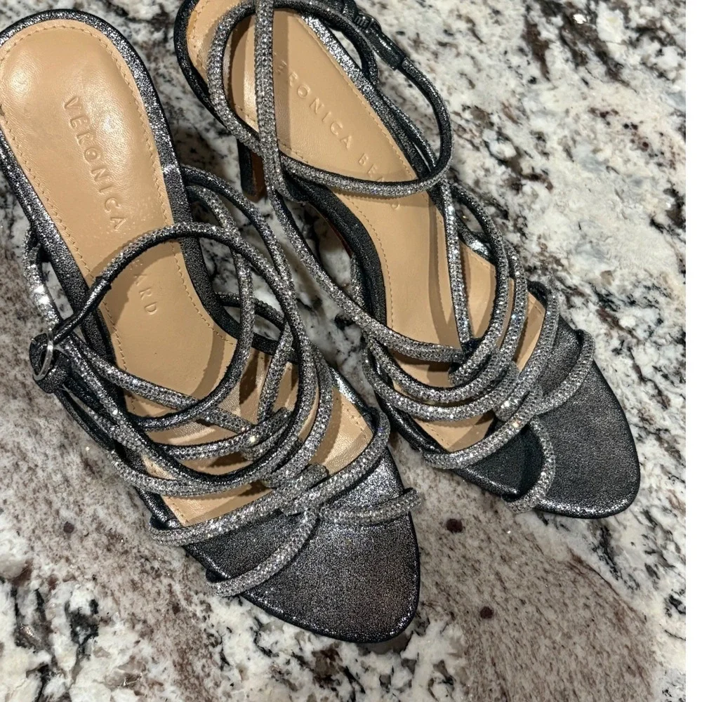 Veronica Beard Aneesha Gray Crystal Embellished Stiletto Sandals Size 5M